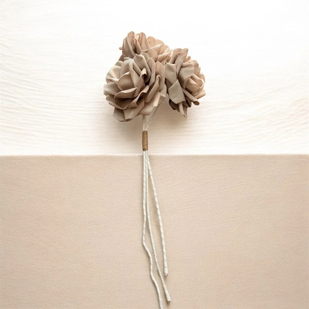 XXL Large Artificial Rose Stem Trio Beige Tan White Boho Floral Decor 36